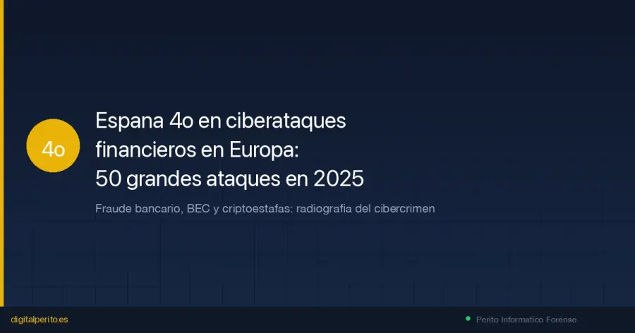 España ocupa el 4º puesto en Europa por ciberataques financieros según Check Point. 318 millones de euros en fraude de pagos, 30 incidentes graves y operaciones policiales que suman más de 290 millones defraudados.