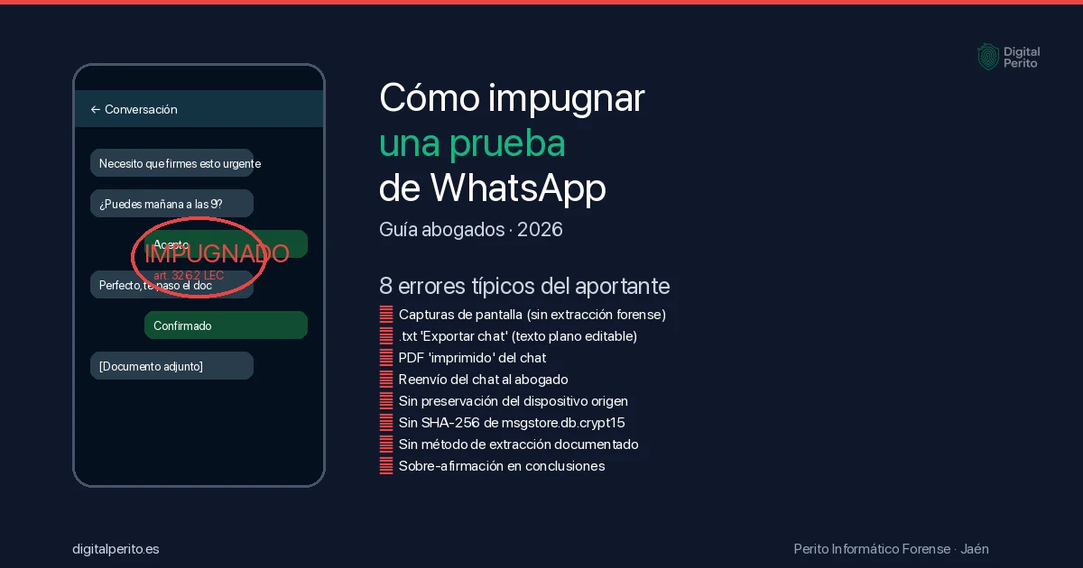Cómo impugnar una prueba de WhatsApp en juicio (guía abogados 2026)