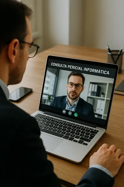 Peritaje informático por videollamada con el perito explicando el informe al cliente