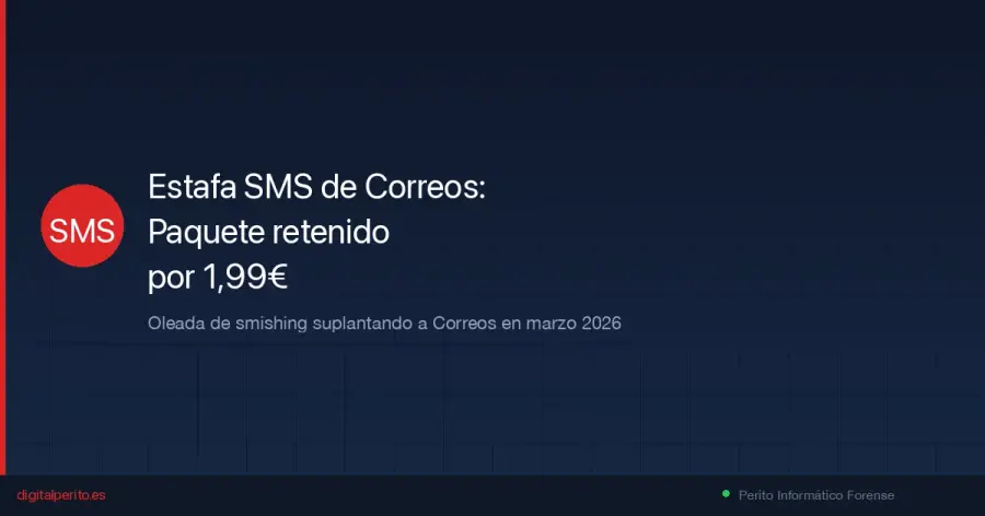 Oleada de SMS falsos de Correos en marzo 2026 pidiendo 1,99 € por un paquete retenido. Cómo detectar el smishing, qué hacer si caíste y cómo un perito preserva las pruebas.