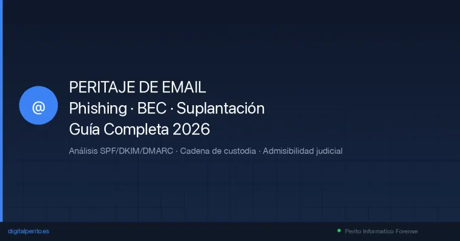 Guía definitiva de peritaje de email: phishing, BEC, suplantación. Análisis SPF/DKIM/DMARC, cadena de custodia y admisibilidad en juicio.