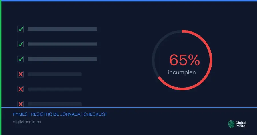 Solo el 35% de las pymes tiene fichaje adecuado. 373.000 horas extras no registradas al día. Checklist completo para cumplir antes de la inspección.